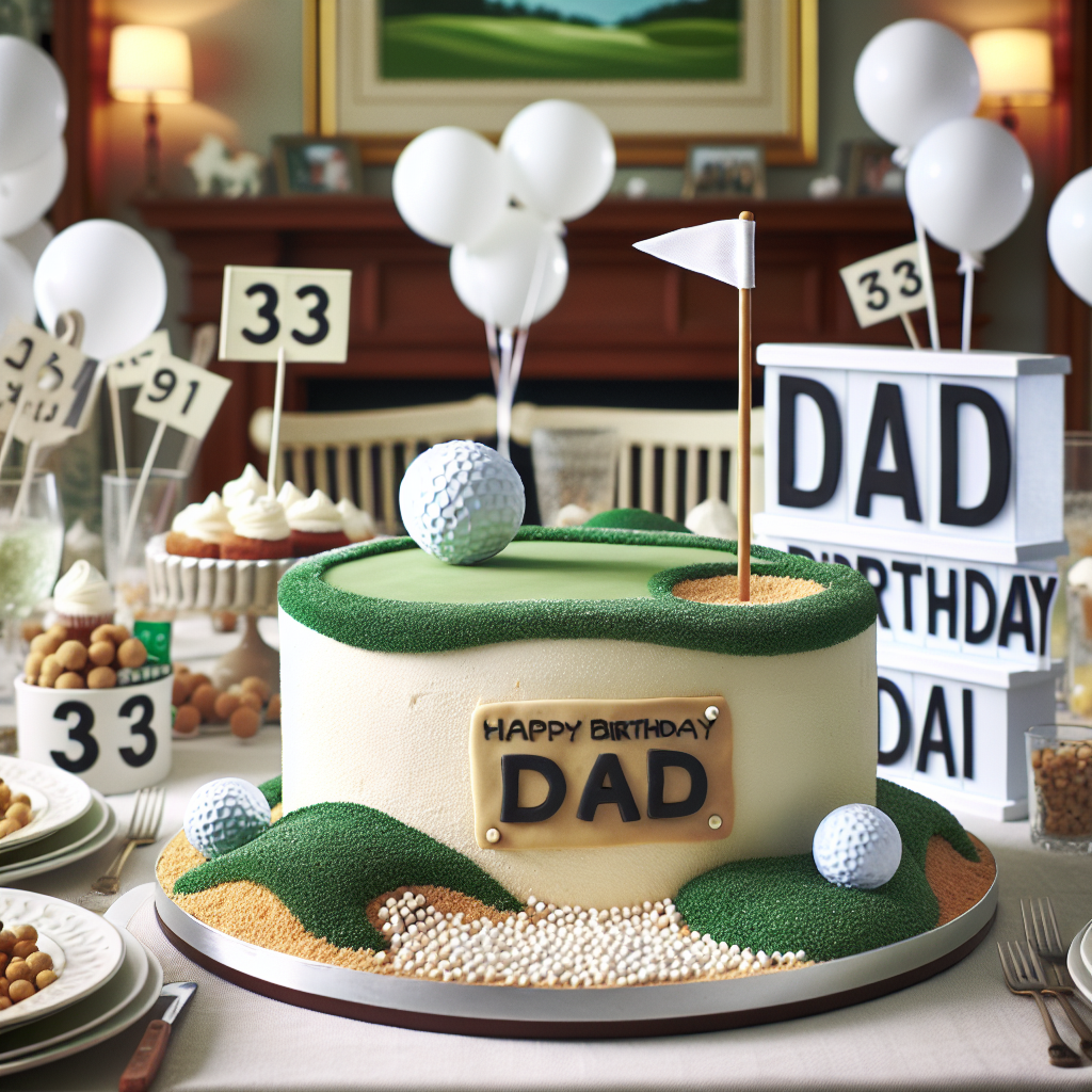 Create an image showcasing a homely family birthday party with a distinctive golf theme. The centerpiece of the scene is a cake designed to mimic a golf course, complete with a sand bunker and a water hazard constructed from granulated sugar. A tiny, symbolic flag indicates a golf hole, with the flag's number showing the father's new age. Scattered around the room are floating balloons which are designed to emulate true golf balls. Each dining setting is marked with a place card held upright by a small golf tee. The party favors echo the golf theme and a 'Happy Birthday Dad' signage, designed to mirror the intricacies of a golf course, adorns the space.
Generated with these themes: Golf, and Dad.
Made with ❤️ by AI.