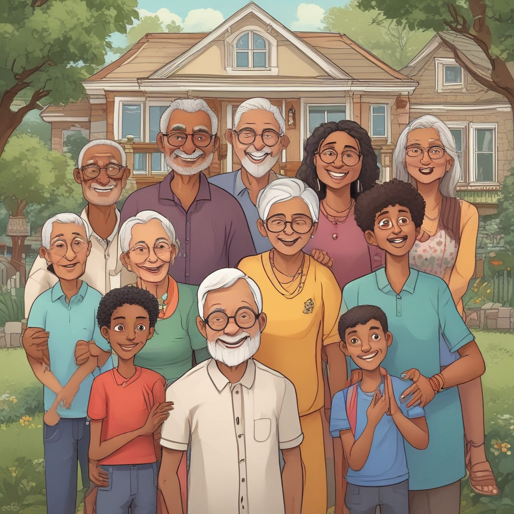 Realistic Funny, An animated senior couple full of life, expresses joy surrounded by their diverse family during a precious occasion. Their grandson, a South Asian 13-year-old tech-enthusiast, is amusingly arranging a family portrait using his drone. His sister, a 17-year-old Black teenager, while pretending to be annoyed, humors the situation. Elsewhere in the room, identical twin women in their 40s, of Hispanic descent, jovially participate in an impromptu charades game, evoking fits of laughter. The euphonious laughter of this multicultural family resonates throughout the house, as they celebrate another year of love and idiosyncratic customs.
Generated with these themes: young old couple , 13 year old boy, 17 year old girl, 2 40 year old women, caucasian.
Made with ❤️ by AI.
