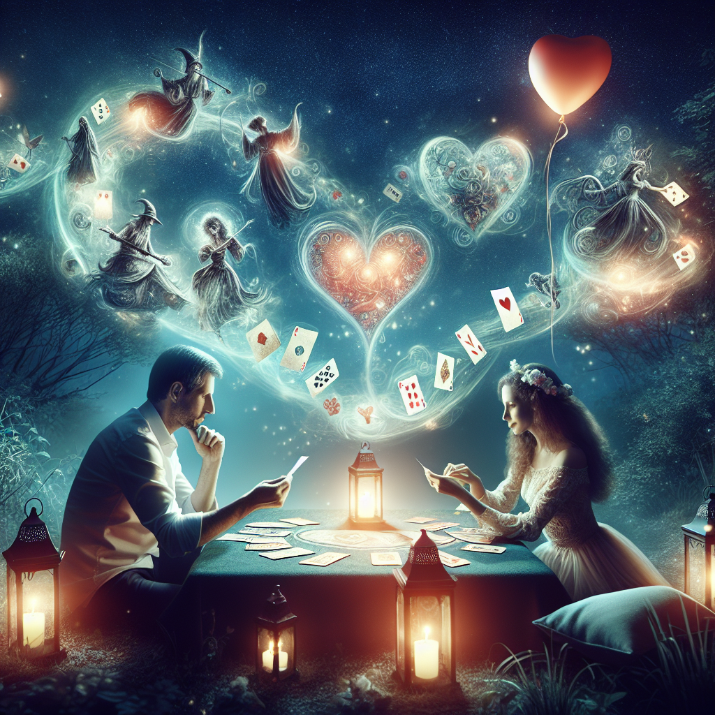An image portraying a tranquil evening with a couple deeply indulged in a game of mystical card-play of fantasy elements. Their surroundings are lit up with the gentle light emitting from lanterns. The air carries the celebration of their union as an anniversary, symbolized by a floating balloon in the shape of a heart, marking the years of togetherness. Distinct elements from the card game they are playing come to life and warmly envelop them, representing their common interest and the enchanting charm of their companionship.
Generated with these themes: Magic the gathering.
Made with ❤️ by AI.