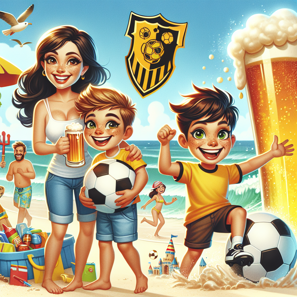 An illustration full of happiness and joy with a beachside soccer-themed birthday party. A fictitious soccer club emblem is featured, showcasing the sporty spirit of the occasion. A funny drawing of a frothy beer mug adds a joyful atmosphere. A cartoon version of a brunette woman with a warm, inviting smile is present. A Hispanic 8-year-old boy, in his little yellow soccer kit, dribbles a soccer ball. Their Caucasian 11-year-old daughter, with a sun-hat on her head and sandcastle tools in hand, captures the beachfront spirit of the celebration. All stirring the air with an exuberant family vibe.
Generated with these themes: Watford soccer club, Beer, His brunette wife, His 8 year old son, His 11 year old daughter , and Beaches.
Made with ❤️ by AI.