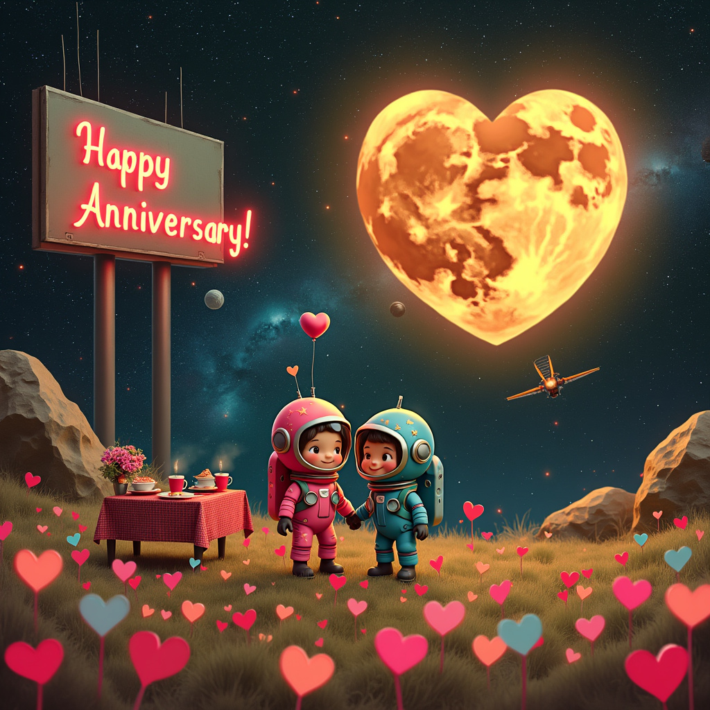 Anniversary moon space heartshaped Anniversary Card