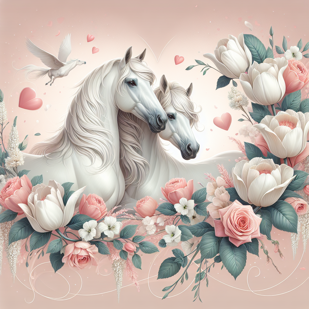 White tulips , Horses, and Roses Valentines-day Card