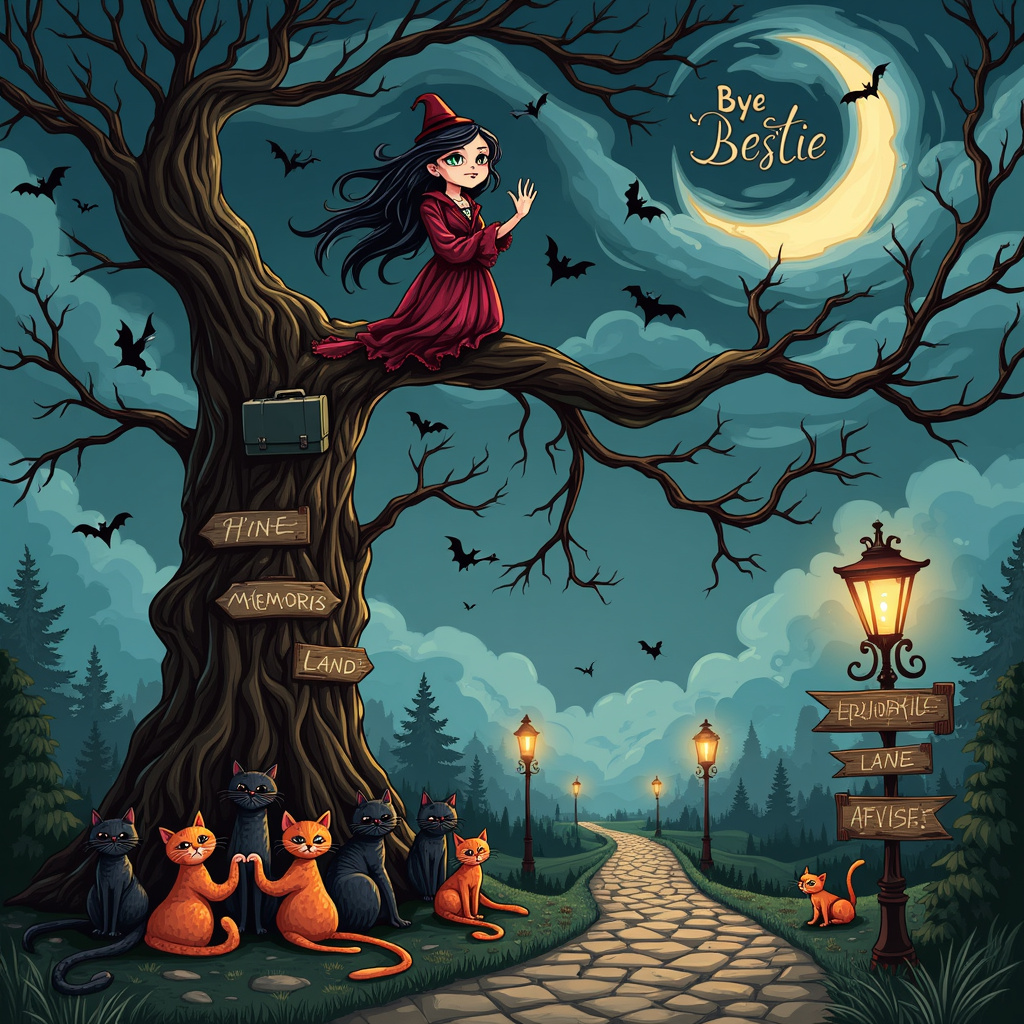 Female Vampire, Bats, Crying, Black cats, and Orange cats Farewell Card