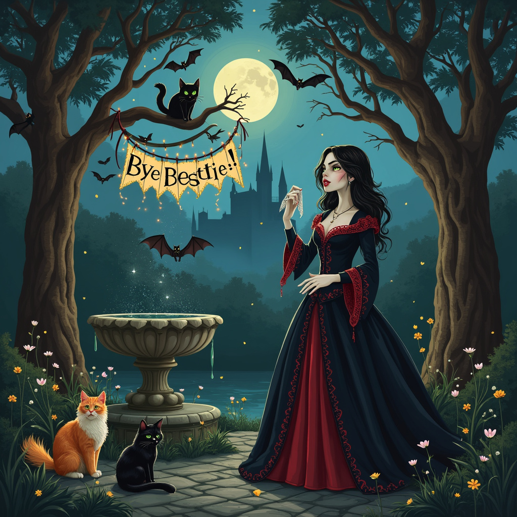 Female Vampire, Bats, Crying, Black cats, and Orange cats Farewell Card