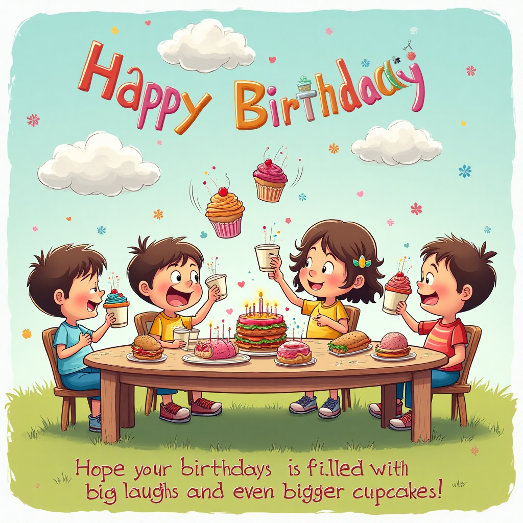 Cups, Shoes, Kids, Food, Friends, and Birthday Card