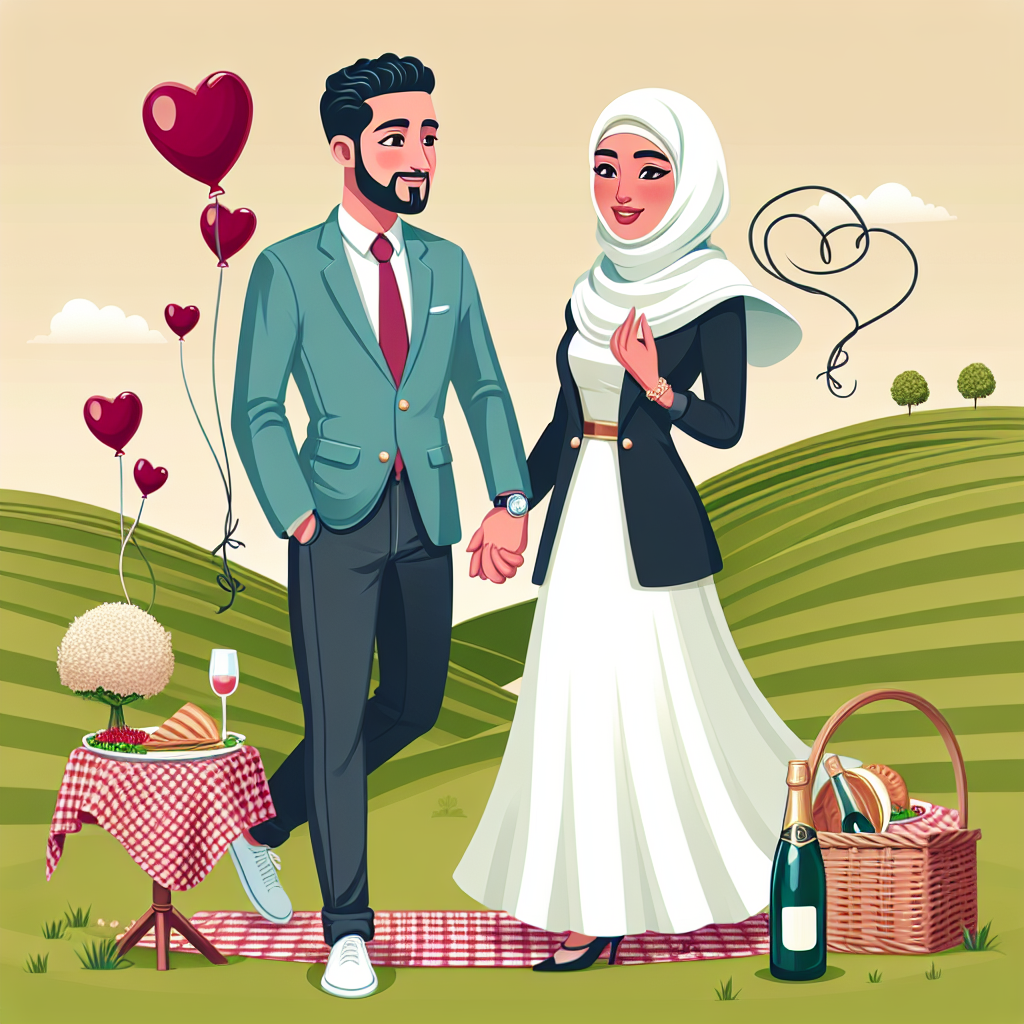 Produce a delightful animated design of a Middle-Eastern man and a Caucasian woman marking their 30th anniversary in a playful fashion. This couple is depicted strolling hand in hand, exchanging a cheerful look, against a charming backdrop of undulating hills. In the front view, a picnic arrangement featuring a wine bottle and beer can hint at a heartfelt commemoration, while heart-shaped balloons hover overhead, rounding off the anniversary tableau.
Generated with these themes: Wine, Beer, Walking , and 30th.
Made with ❤️ by AI.
