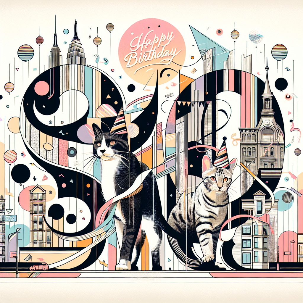 Black and white cat, Tabby cat, New York, 30, Birthday , and Niece Birthday Card