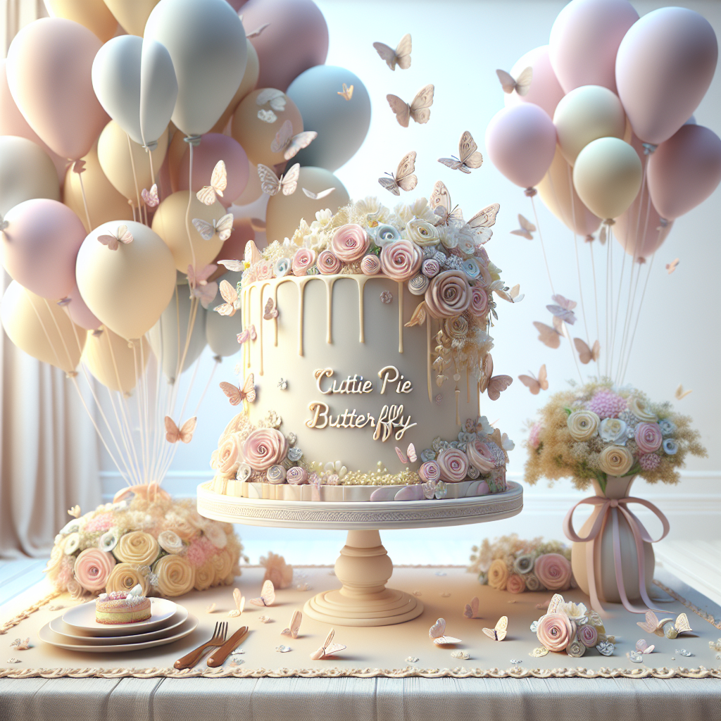 Create a whimsical image showcasing a birthday scene. The focal point is a table elegantly set with delicate flowers. A multitude of soft pastel balloons float gently above it, creating an adorable aura. The centerpiece should feature a tall, multi-layered vanilla cake richly adorned with detailed frosting butterflies. The phrase ' Cutie Pie ' is carefully piped along the base of the cake to honor the theme 'Our Sweet Butterfly'. This scene is envisioned to be highly realistic yet retaining an element of charm and gentle elegance.
Generated with these themes: Cutie pie, and Our sweet butterfly.
Made with ❤️ by AI.