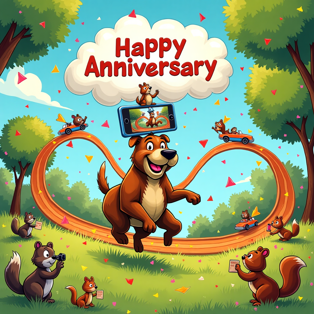 Staffy brindle dog, Hot wheel cars, and Mobile phone Anniversary Card