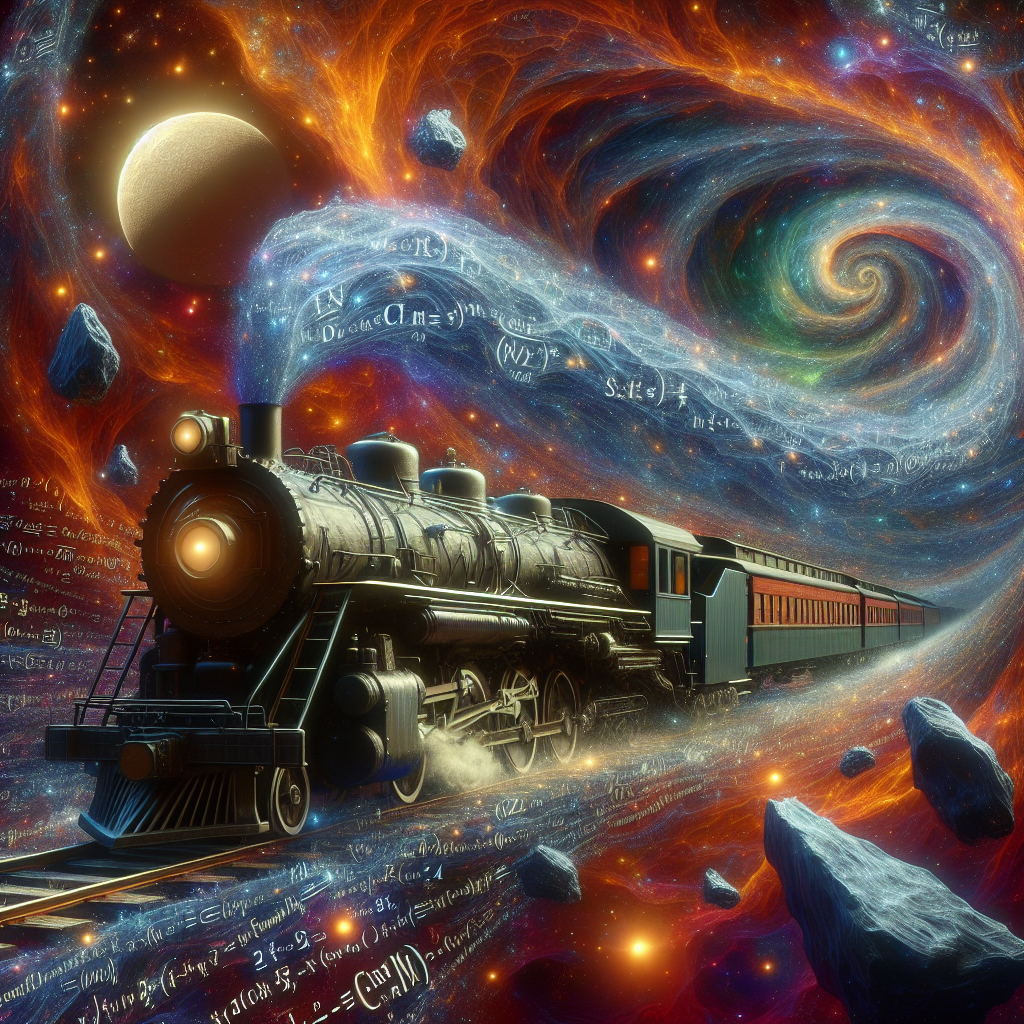 Imagine a fantastical cosmos where the fabric of time and space twist to honor a notable achievement. Amid this celestial spectacle, a classic steam locomotive races forward, not dragged by the traditional steam but by a magnificent wake of mathematical equations and physical constants - a fitting metaphor for the relentless advancement of physics. Illuminating this otherworldly landscape are numerous cosmic entities - stars, planets, meteorites - each bearing its individual message of congratulations, engraved into their surfaces, to celebrate this momentous event.
Generated with these themes: Space, Steam trains, and Physics.
Made with ❤️ by AI.