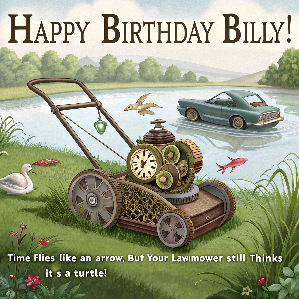 Cars, Fishing, Mowing, Clocks, and Birthday Card