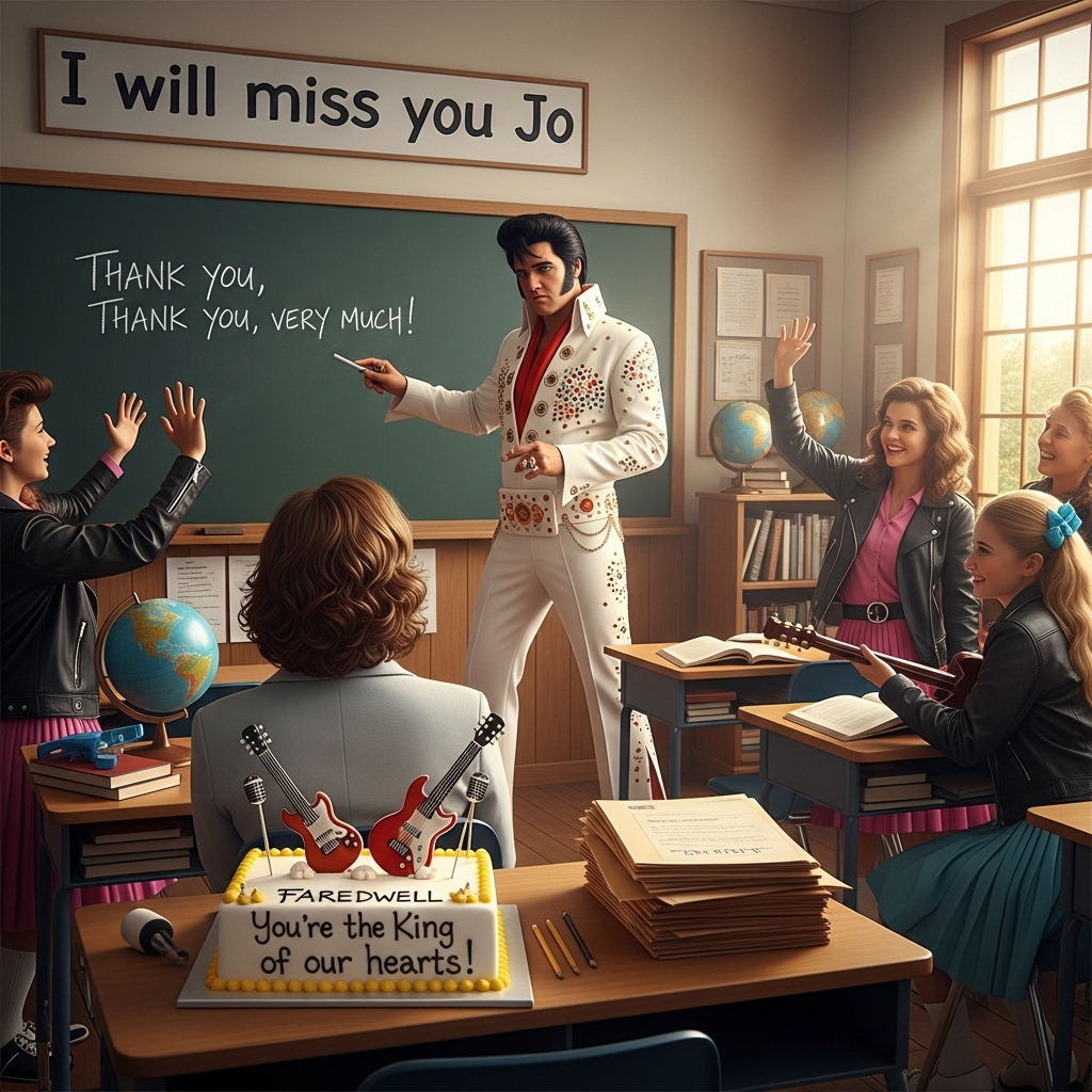 Elvis Presley , Teaching, Cake, and Farewell Card