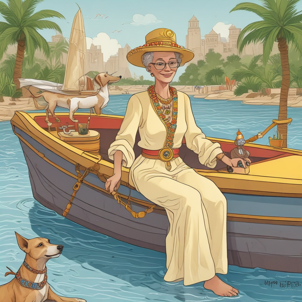 Cartoon Funny, Render a whimsical cartoon-styled birthday card presenting a lively 94-year-old Caucasian lady with short ginger hair under the Egyptian sun, dressed in queen's attire, leisurely lounging on a luxurious boat on the Nile River. She's accentuated by a hot tub where a brown dog and a small yellow dog are energetically splashing about. The scene is peppered with potted plants and gardening tools, displaying the lady's passion for horticulture. The sky has 'Happy Birthday' whimsically written amongst the clouds. On a side table, her preferred cup of tea alongside an assortment of biscuits concludes this funny and affectionate tribute.
Generated with these themes: 94 year old lady with short ginger hair and glasses around her neck as an egyptian queen sitting on a boat on the Nile River, Hot tub, 1 small brown dog and 1 small yellow dog, Gardening, Happy Birthday in the background, and Cup of tea and biscuits.
Made with ❤️ by AI.