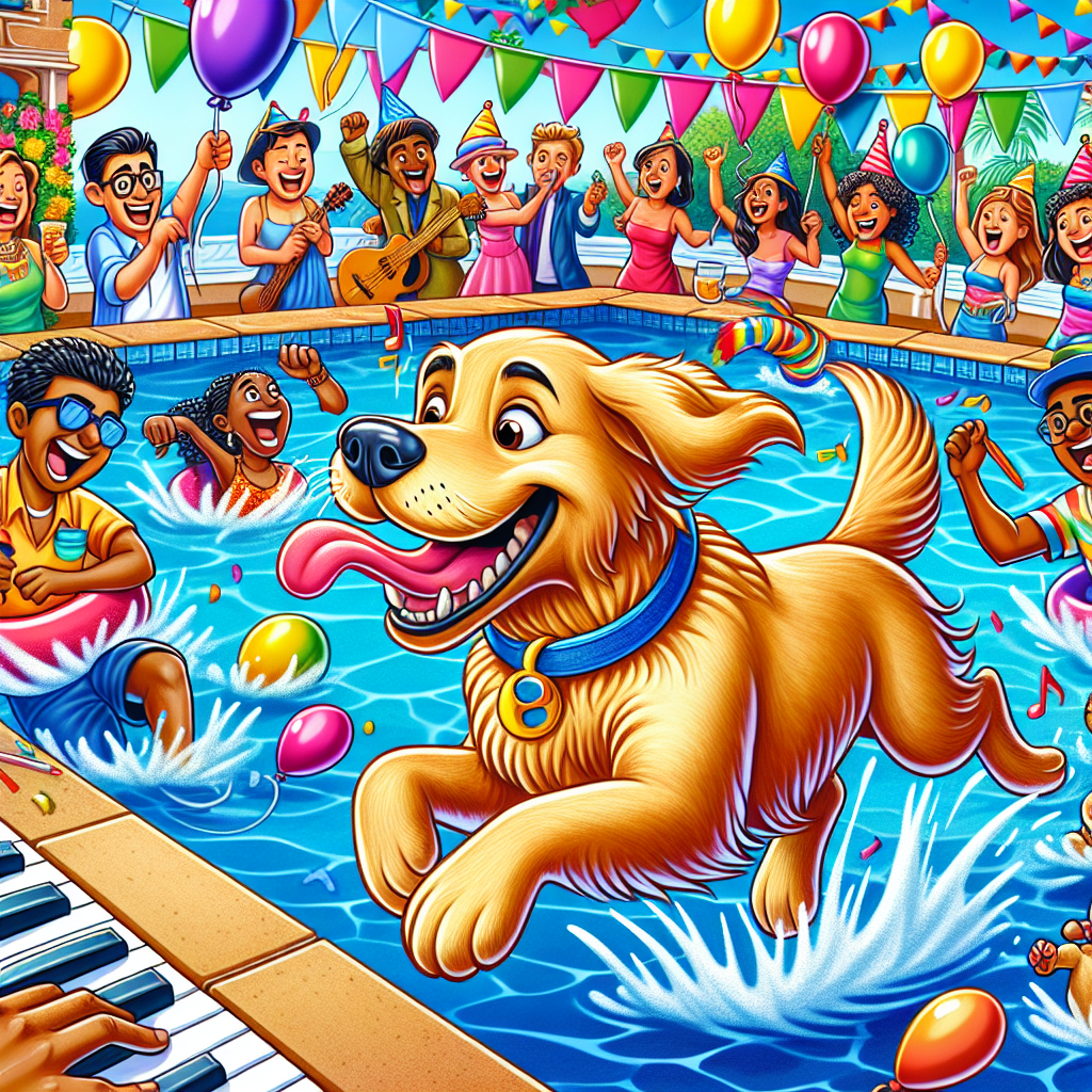 Create a joyful cartoon illustration of a golden retriever dog joyfully dashing across a festive birthday scene at a music festival by the poolside. The dog's tongue is joyously hanging out amidst the vibrant ambiance of the festival. The pool is surrounded by party-goers, each depicting a different descent and gender: a Hispanic male, an Asian female, a Black male, and a Middle-Eastern female, all of them shown with exaggerated expressions of happiness and playfully splashing in the water. Bright balloons and streamers adorn the scene. Near the edge of the pool, a Caucasian male character animatedly sings, while a South Asian female character plays a tune on a piano, contributing to the symphony of birthday songs.
Generated with these themes: Golden retriever, Running, Music festivals, Pool parties, Singing, and Piano.
Made with ❤️ by AI.