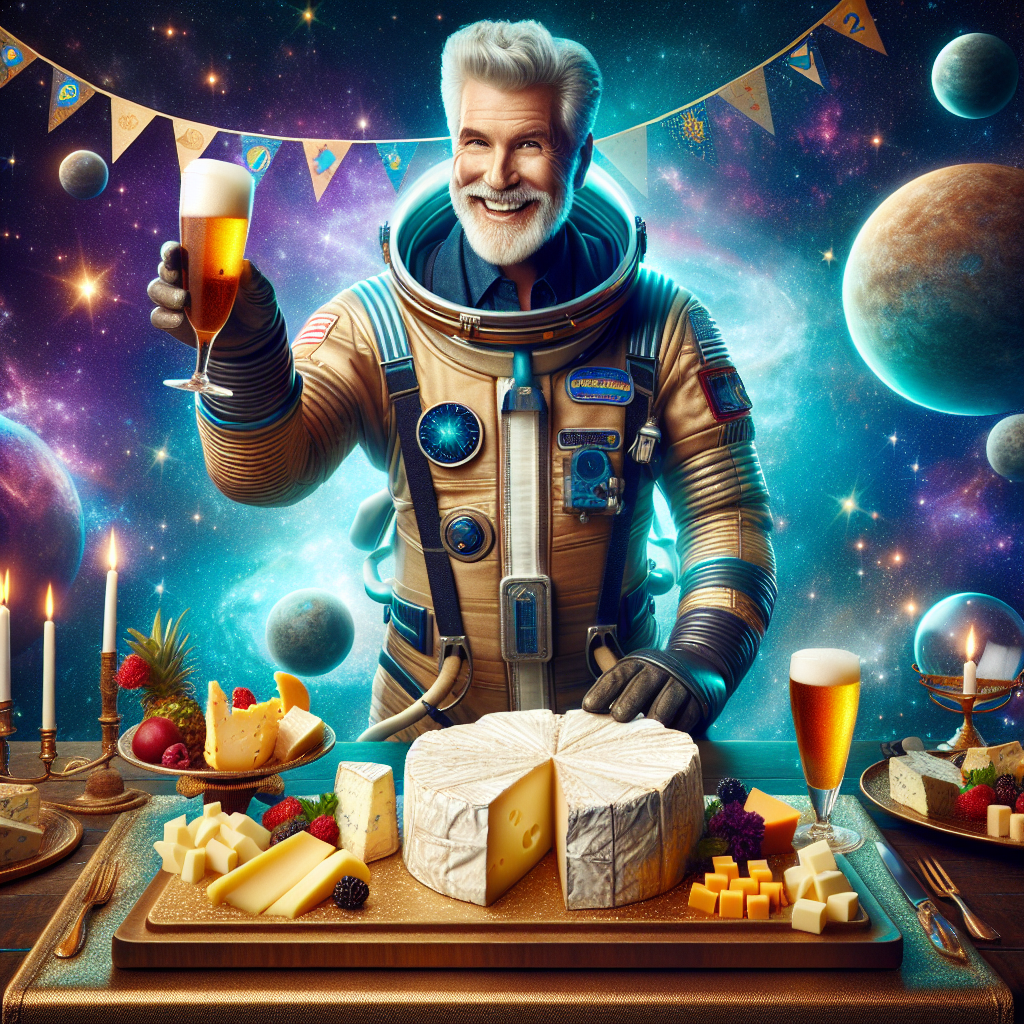 A delightful image for a space-themed birthday celebration paying homage to generic intergalactic exploration. The image's protagonist sports a recognizable uniform of a space explorer and cheerfully raises a glass full of frothy drink, signifying revelry. The background paints a cosmic vista with twinkling stars and distant planets setting an exotic backdrop for the cosmic festivities. A variety of rich, assorted cheeses are elegantly presented on a spacecraft-shaped platter, reflecting the theme of space exploration, and eagerly await the guests at this exceptional birthday party.
Generated with these themes: Star trek, Beer, and Cheese.
Made with ❤️ by AI.