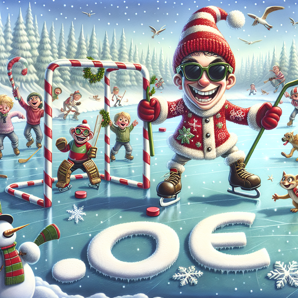 A whimsical Christmas-themed illustration showcases a cheerful scene on a frozen pond where children and animals are playing. In the goal post made of candy canes, a 'Sleazy Santa' dressed in his traditional red and white attire, with a humorous twist of sunglasses and a mischievous grin, is positioned as the goalkeeper, ready to block any incoming shots. Snowflakes gently fall around him, enhancing the festive atmosphere. In the foreground, the name 'Joe' is carefully written in the snow, with each letter perfectly crafted to ensure there are no spelling errors, making it a prominent part of the scenery.
Generated with these themes: Sleazy Santa that’s a goal keeper .
Made with ❤️ by AI.
