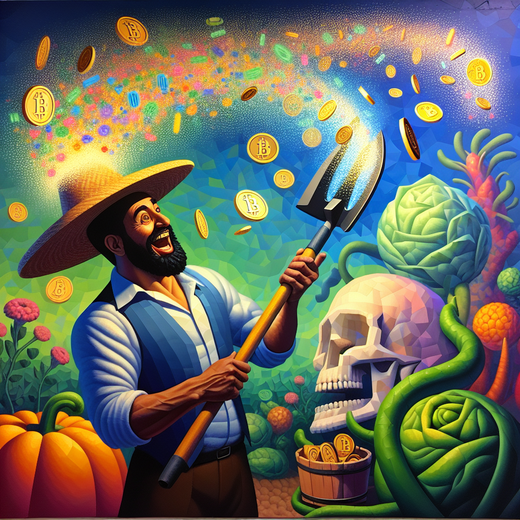 A comedic abstract scene is taking place. The birthday celebration is set in an imaginative garden characterized by exaggerated, outsized vegetables and mythical plants appearing to grow instantly, alluding to the central male figure's passion for botany. This jovial Hispanic man brandishes a high-luminosity hoe in one hand that serves a dual purpose as a magical scepter, sprinkling mesmerizing light particles. Above, a shower of digital rain composed of crypto coins descends, joyfully impacting on the foliage and being amassed in his largest hat that's been repurposed as a bucket, injecting a taste of cryptocurrency-themed excitement.
Generated with these themes: Male, Gardening, and Crypto.
Made with ❤️ by AI.
