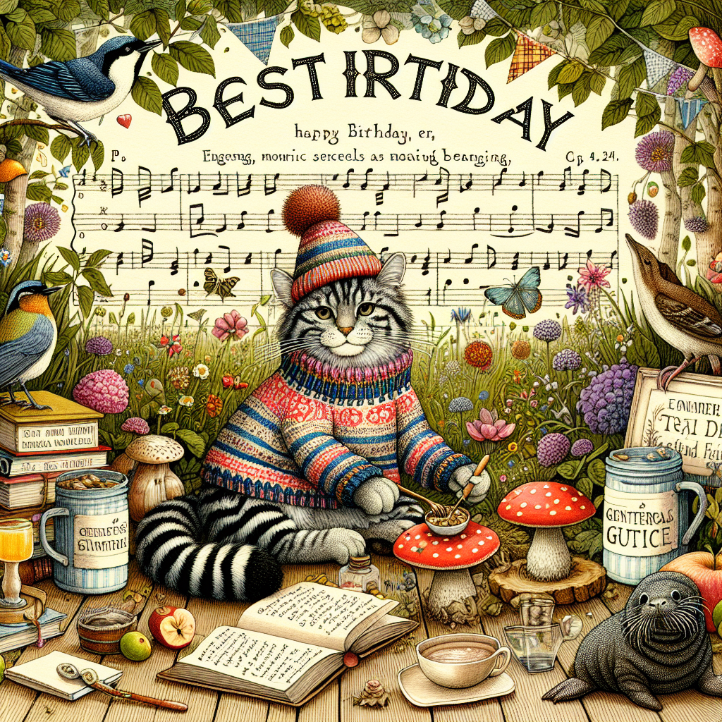 Black and white cat, Knitted jumper, Eating mushrooms, 1960s music, 1970s music, Concerts, Gardening, Iggy pop, History, Reading, Wine, Drinking tea, Countryside walks, Birds, Toads, Walrus, and Best dad Birthday Card