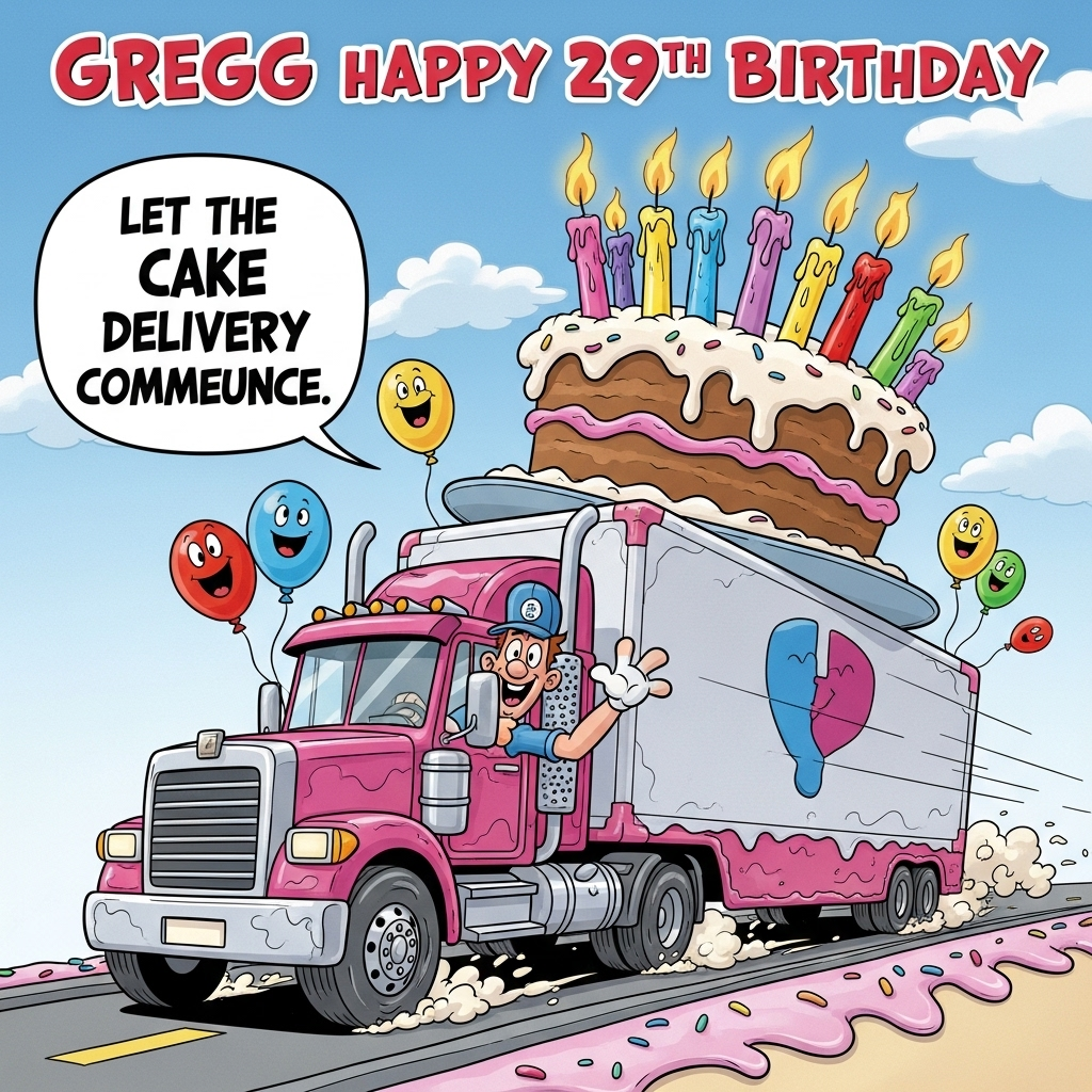 TRUCK DRIVING, BIRTHDAY CELEBRATION, CAKE AND CANDLES, and Birthday Card