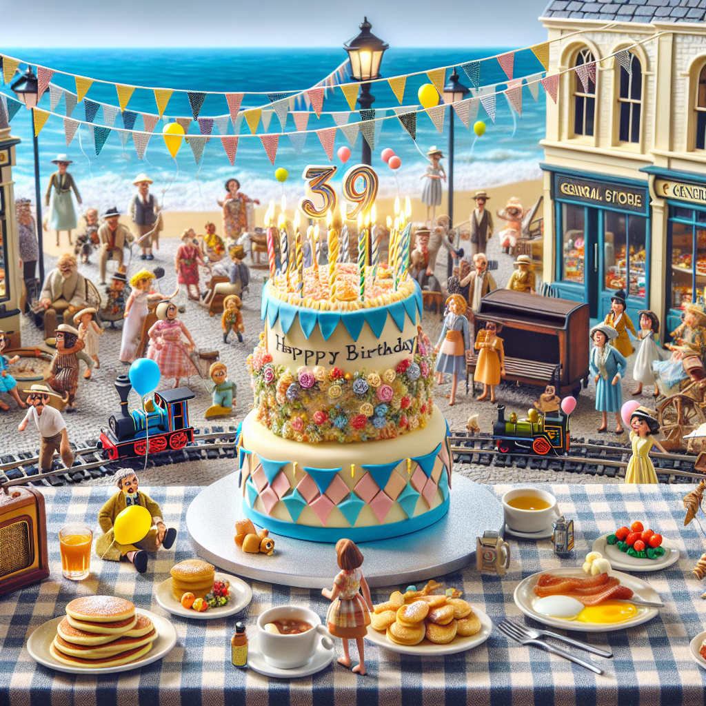 Picture a delightful birthday celebration in a quaint coastal town. At the heart of the scene is a flamboyantly decorated birthday cake, topped with minute pennants, situated on a table draped in a seaside-inspired checkered cloth. Orbiting this centerpiece are miniature model trains, introducing an element of movement to the still setup. Beside it, a vintage radio is emanating a festive melody. In the backdrop, a well-lit general store with party attendees playfully emerging can be spotted. Meanwhile, a family of animated characters, showcasing diverse ethnicities, engages in abundant breakfast, their plates brimming with pancakes, eggs, and bacon. Further, you can spot the sea dotted with celebrants swimming and frolicking, with balloons and streamers afloat on the water's surface, epitomizing the celebratory atmosphere.
Generated with these themes: Radio, Trains, Port issac , Breakfast, Aldi, and Swimming .
Made with ❤️ by AI.