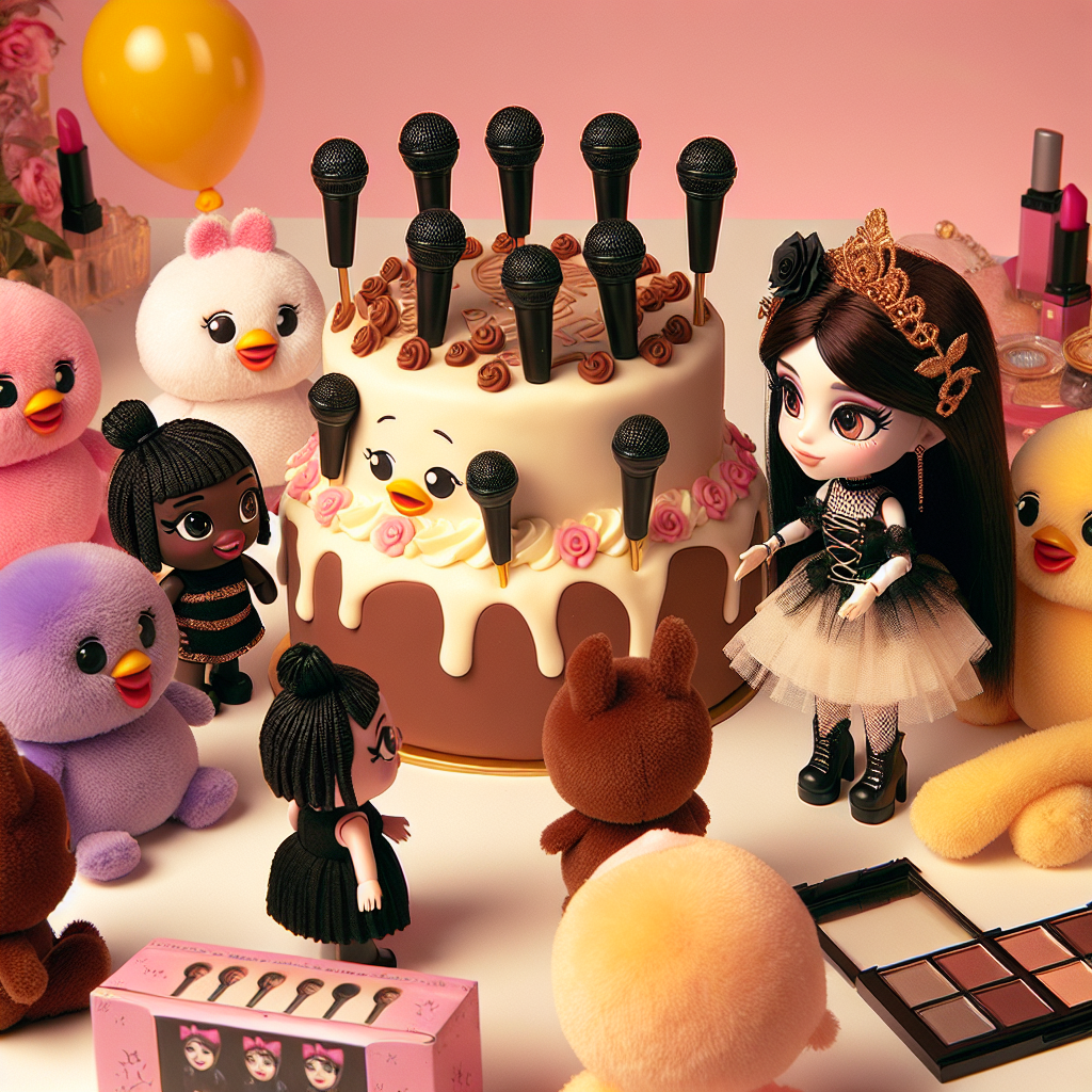 For a birthday theme, the image consists of cartoon characters chatting around a delicious cake adorned with mini microphones, reminiscent of a musical theater performance. The scenery is dotted with plump, huggable plush toys, giving it a warm and soft ambiance. There are beauty products such as lipsticks and eyeshadow palettes attractively placed nearby. Also featured is a young gothic girl in a short black dress with long black braids, she is holding a vibrant balloon and is among the festive party decorations. The scene is entertaining and humorous, but also has a darker, quirky touch due to her presence.
Generated with these themes: Six the musical, Make up, Squishmellows, and Wednesday (the Netflix show).
Made with ❤️ by AI.