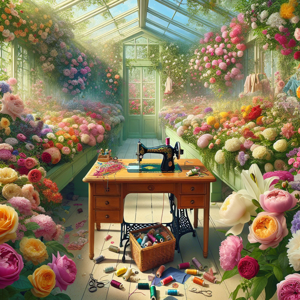 Visualize a bright, sunlit conservatory dense with blooming flowers of various kinds. In the heart of this space, locate a wooden sewing table equipped with a vintage sewing machine. Surround it with a vibrant scatter of threads and fabric cuttings, subtly suggesting a Mother's Day gift being created. The air is filled with the combined fragrance of roses, peonies, and lilies, echoing the theme of nurturing and creation in this peaceful environment.
Generated with these themes: Sewing, Conservatory, and Flowers.
Made with ❤️ by AI.