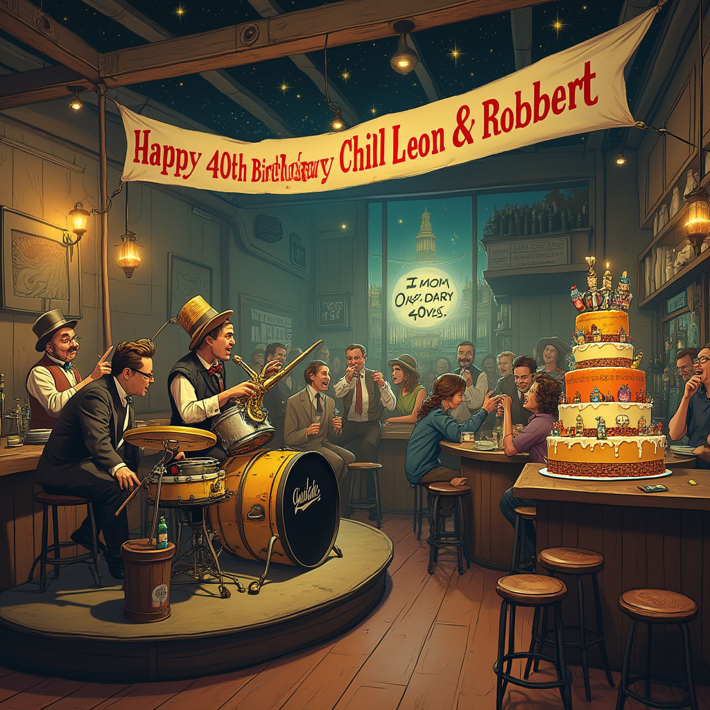 Pub with band an party people, 40th birthday, Lot of people, and Fun Birthday Card