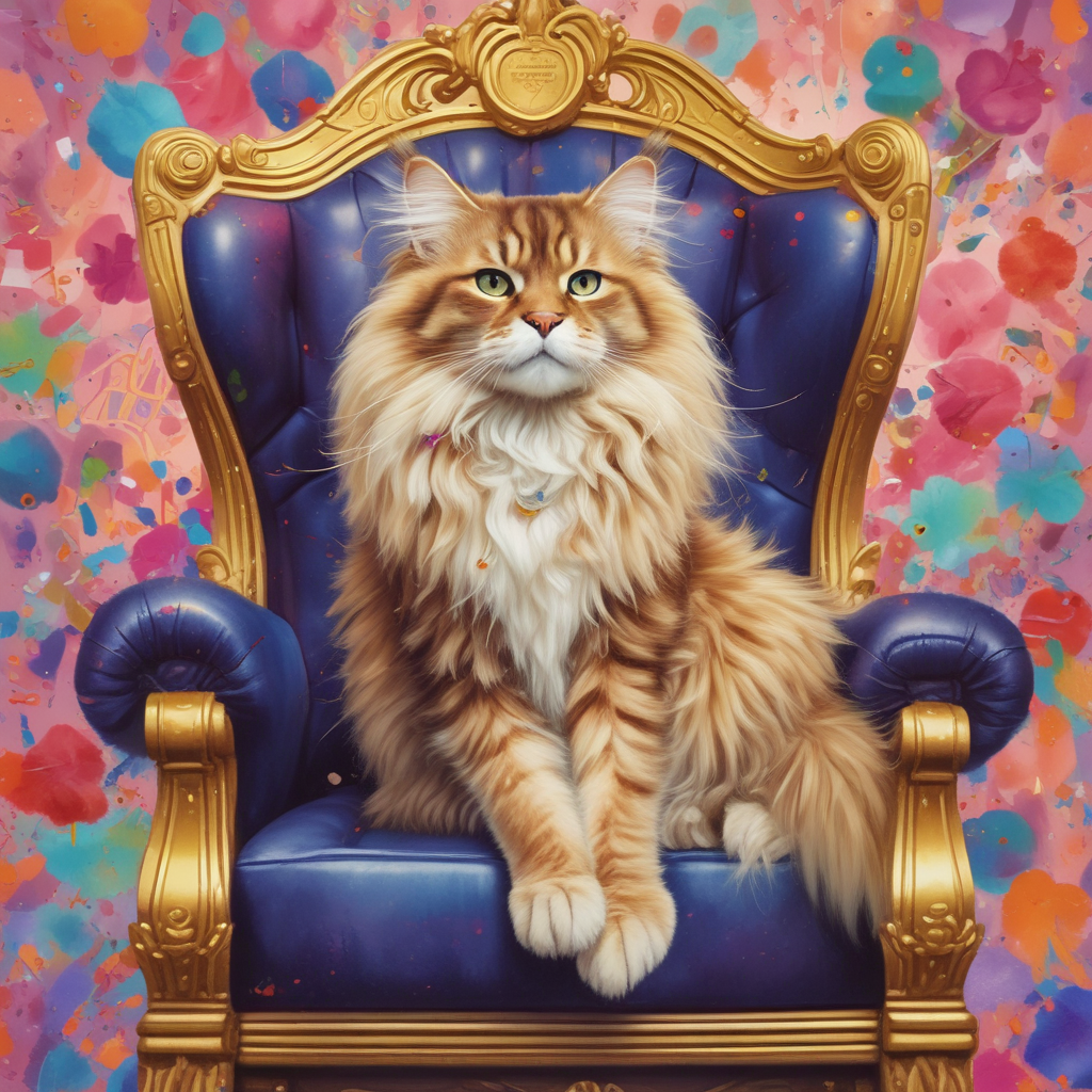 Illustration Cute, An enchanting image portrays a majestic Maine Coon cat lounging on a luxurious executive chair that bears a gold monogram. The chair is located in an office turned party venue, with a gleaming 'Entrepreneur of the Year' trophy positioned next to the satisfied feline. Above, colorful confetti flutters in the air, embodying the spirit of a 50th birthday event. The cat's paw hovers over a large red 'Launch' button on an oversized calculator, indicating the thrilling start of a new business venture and another year of life. Neon lights in the background spell out 'Happy 50th, Nena!' in gloriously vivacious cursive.
Generated with these themes: Create a delightful illustration showing a Maine Coon cat comfortably seated on a plush executive chair which proudly displays a gold monogram of 'Nena'. This setting occurs in an office which has been transformed into a party room, celebrating a 50th birthday milestone. A sparkling trophy bearing the title 'Entrepreneur of the Year' sits beside the cat, adding to the festive mood. Above, floating colorful confetti fills the air. The cat's paw is poised above a red 'Launch' button on a humorously oversized calculator, suggesting the commencement of a new business endeavor and the start of another year. Meanwhile, a jubilant 'Happy 50th, Nena!' can be seen in vibrant neon cursive lights hanging on the wall behind this feline entrepreneur..
Made with ❤️ by AI.