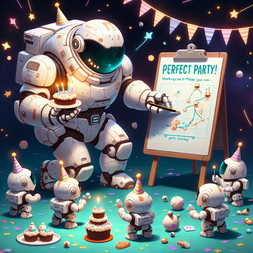 In this delightful birthday-themed illustration, a friendly futuristic soldier donned in white armor, reminiscent of space-themed movies, takes on the role of a coach, holding a clipboard depicting a perfect party strategy. Surrounded by confetti and cupcakes, the soldier coaches a team of small robots, each adorned with a tiny birthday hat, in a game of pin-the-tail-on-the-alien-creature. The scene, full of warmth and whimsy, uniquely infuses a galactic aesthetic.
Generated with these themes: Stormtrooper, and Coach.
Made with ❤️ by AI.