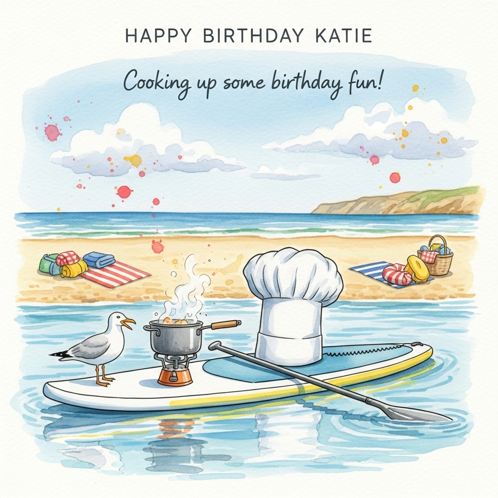 Beadnell bay, paddleboard, cooking , and Birthday Card