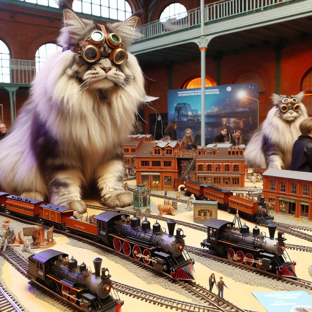 Picture a distinctive birthday event. Enormous Maine coon cats wearing goggles and metallic harnesses wander around a scene that mimics a locomotive depot from the industrial era. Delicate model steam locomotives travel along raised tracks, their hoots intertwining with the commanding notes of heavy metal music. Scattered around the party are interactive science booths. At these stations, people of different descents and genders, showing their curiosity, participate in experiments that sizzle and shimmer, reverberating the festive mood while acknowledging human inventiveness.
Generated with these themes: Maine coon cats, Industrial steam locomotives , Heavy metal music, and Science.
Made with ❤️ by AI.