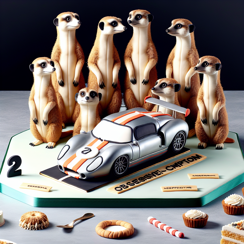 Visualize a realistic and delightful birthday scene featuring meerkats as the main attraction. These charming animals are arranged with precision next to a glossy, fondant race car, which stands as the main decoration on a cake. This signifies the celebrant's enthusiasm for speed and accuracy, suggesting an obsessive-compulsive character. The alert and observant pose of the meerkats reflects the meticulous nature of the honoree. Each detail in the tableau is positioned with great care, crafting a mirror image on either side for symmetry. This balanced design brings joy and satisfaction, especially to those who appreciate neatness and order during celebrations.
Generated with these themes: Meerkats, Cars, and OCD.
Made with ❤️ by AI.