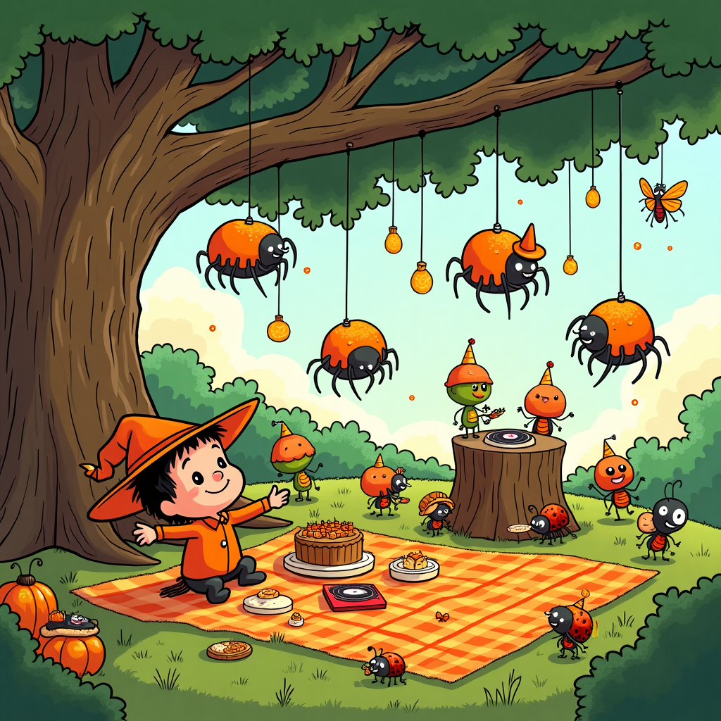 Colour orange, Bug party, Outside, Happy birthday Kacey, and Spiders Birthday Card