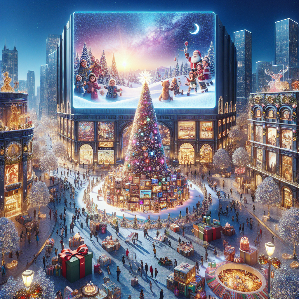 Christmas descends on Media City in Manchester, where a giant TV screen displays heartwarming seasonal imagery for all to enjoy. The area is adorned with lights and illuminations, creating a magical holiday ambience. A substantial Christmas tree, a staple of the season, is festooned with ornaments and twinkling lights, gifts fanning out from its base. Merrymakers indulge in a festive party, savoring the array of food on offer while candy canes provide a classic Christmassy touch to the joyous occasion.
Generated with these themes: Giant TV screen with Christmas scene on it , Christmas tree , Manchester , Media city , Illuminations , Presents , Christmas party with food , and Candy canes .
Made with ❤️ by AI.