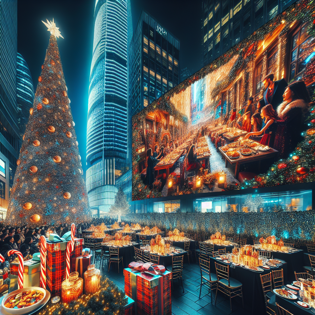 In the heart of Manchester's Media City, a Christmas extravaganza unfolds under the glow of festive illuminations. A gargantuan TV screen commandeers attention, showcasing a yuletide panorama, while a towering Christmas tree, bedecked with twinkling lights, stands sentinel nearby. Wrapped presents huddle at its base, hints of the joy to come. The air hums with the buzz of a Christmas party; tables groan under the weight of seasonal fare, as candy canes are playfully plucked from their perches by gleeful guests.
Generated with these themes: Giant TV screen with Christmas scene on it , Christmas tree , Manchester , Media city , Illuminations , Presents , Christmas party with food , and Candy canes .
Made with ❤️ by AI.