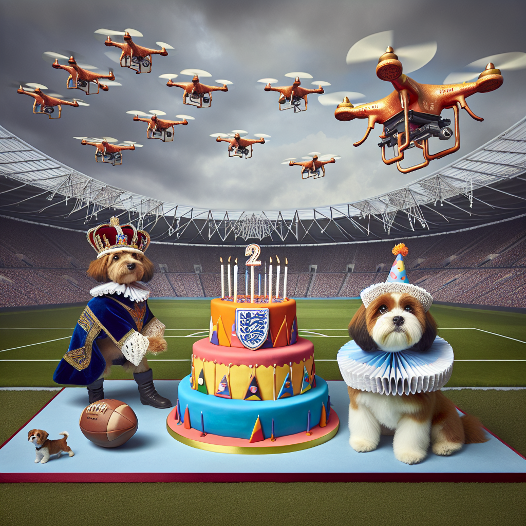 In this playful birthday tableau, a cavachon puppy, dressed in a Shakespearean ruff, proudly stands on a brightly colored birthday cake that mirrors the shape of a well-known football stadium. The cake is ornamented with flags displaying the emblem of the RNLI, suggestive of a spirit of rescue and adventure. In the sky overhead, a group of whimsical drones, each decked out with a tiny party hat, move in formation as if choreographed by a poet's quill. The scene captures both the eternal allure of Shakespearean drama and the innovation of contemporary drone technology, all set within the context of a classic football celebration.
Generated with these themes: Liverpool football club, RNLI, Shakespeare, Cavachon, and Drones.
Made with ❤️ by AI.