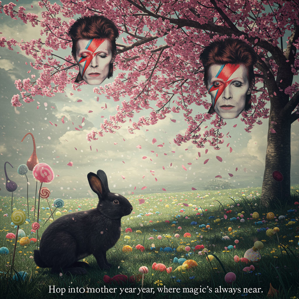 Black rabbit with white nose, Cherry tree, David Bowie , Sweeties, Gothic , and Birthday Card