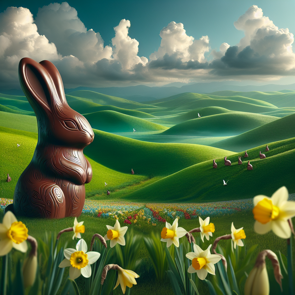 Imagine a calm and tranquil landscape that narrates a surreal tale of Easter. Picture rolling green hills spread under a strikingly beautiful blue sky. Amidst fields of daffodils and tulips whose petals shimmer with dewdrops stand life-sized chocolate rabbits. These confectionery guards, emitting the delightful aroma of cocoa, guard an enchanted world where the symbolism of Easter and unbound imagination merge. This scene, a perfect representation of springtime fantasy, challenges the observer to differentiate between reality and illusion.
Generated with these themes: Chocolate, Rabbits, Green hills, Daffodils, and Tulips.
Made with ❤️ by AI.