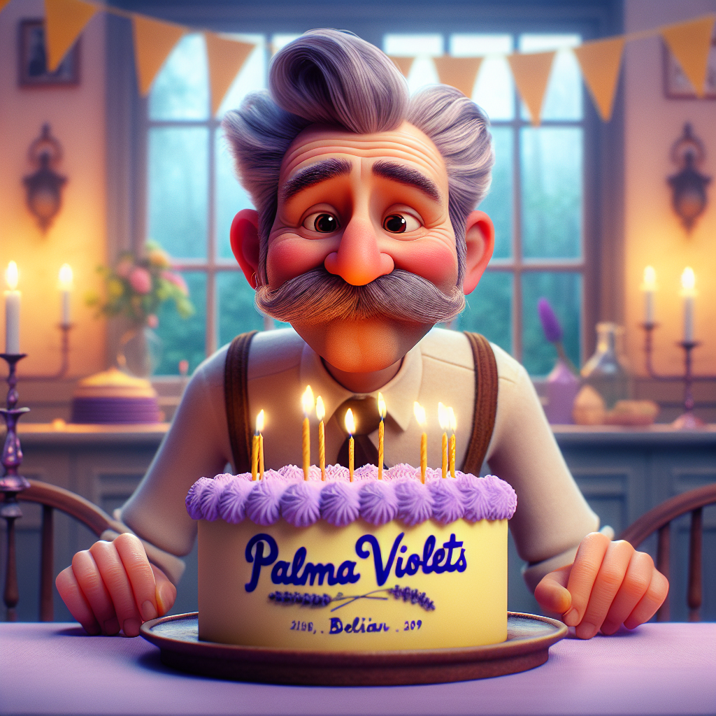 In this heartwarming scene, a birthday party setting is colored with a soft palette inspired by Palma violets. At the center is a delightful caricature of a middle-aged, Belgian man, characterized by his distinct mustache, who is partaking in the celebrations by blowing out candles on a lavender frosted cake. His sharp eyes twinkle with merriment, perfectly encapsulating the cheery spirit of the occasion.
Generated with these themes: Palma violets, and Poirot.
Made with ❤️ by AI.