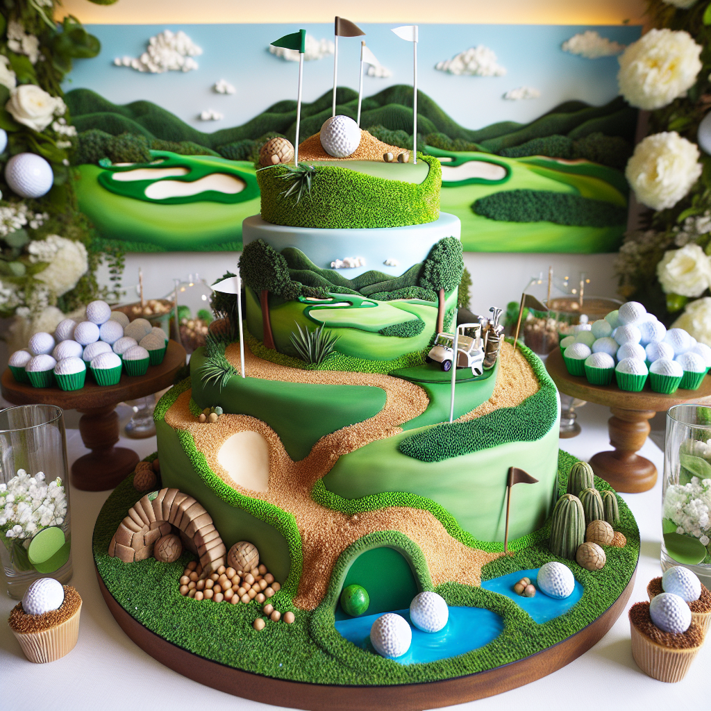 Imagine a detailed image of a birthday party with a golf theme. The backdrop for the party brings to mind a serene golf course, complete with intricate detailing of rolling hills and manicured greens. A dessert table is the main focus which serves a three-tier cake. Each layer of the cake is decorated with fondant to mirror the various elements of a golf course. Realistic additions are present as well, such as actual sand from bunkers and small water hazards shaped from gelatin. To bring an added sweetness to the party, golf ball truffles made out of edible materials add a charming touch to the theme.
Generated with these themes: Golf .
Made with ❤️ by AI.