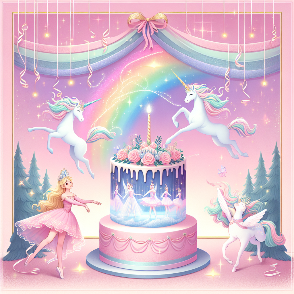 In this enchanting birthday illustration, a background in pastel pink sets the stage for an ice princess-themed gymnastics spectacle. A pair of royal sisters finds inspiration in the gymnastic performance of unicorns gracefully leaping over a rainbow. The main attention is commandeered by a meticulously decorated cake, depicting the glowing colors of the northern lights. The entire scene is softly framed by falling rainbow ribbons and twinkling sparkles.
Generated with these themes: Disney Frozen, Unicorns, Cake, Rainbows, Gymnastics, and Pink.
Made with ❤️ by AI.