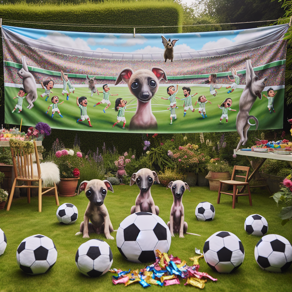 Imagine a backyard filled with joy and laughter, hosting a celebratory gathering to welcome a new member of the family. A significantly long banner is stretched across the yard, adorned with a playful illustration of baby Whippets in soccer attire. Among the lush greenery, stuffed toy bats hang, their eyes bright and surprised, as if they've just hit a much-anticipated goal. Beneath them, a traditional soccer ball-shaped piñata lies in waiting for its delightful destruction, offering the anticipation of a cascade of candies. The party captures the essence of the family's fervor for soccer, the charming agility of Whippets, and the unexpected allure of bats.
Generated with these themes: Soccer, Whippets, and Bats.
Made with ❤️ by AI.