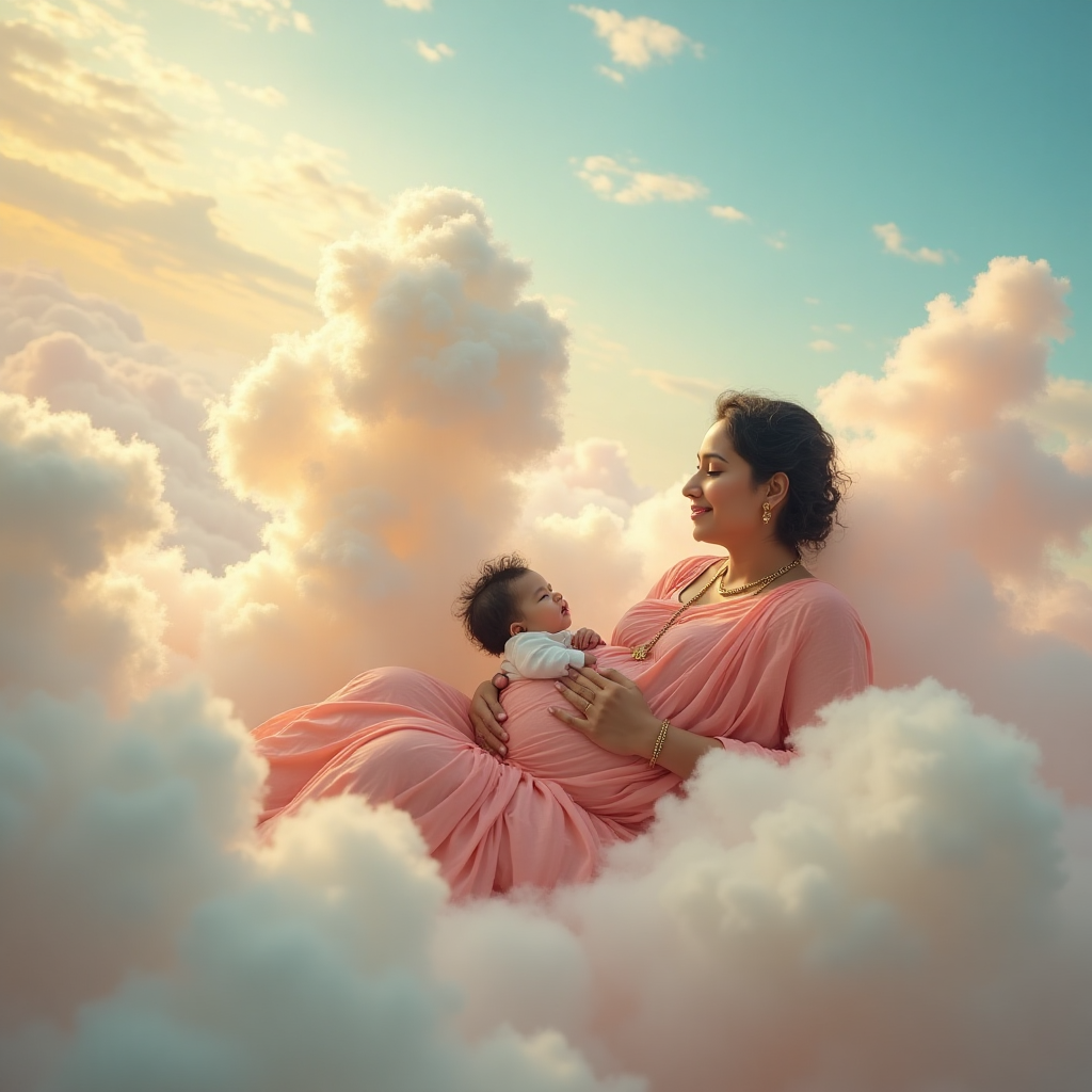 South Asian pregnant woman baby boy clouds , and New-baby Card