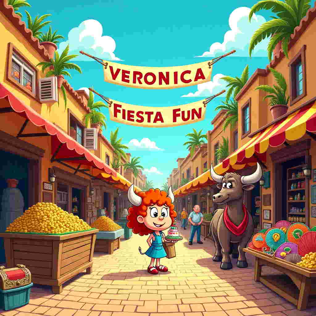 In the center of the card, a bustling cartoon marketplace bursts with life, reminiscent of a vibrant Spanish bazaar. A warm, sunlit cobblestone street stretches across the scene, with charming stalls lining both sides. Each stall is adorned with colorful awnings, displaying an array of tantalizing goods. At one stall, gleaming gold coins spill from overflowing treasure chests, subtly nodding to Veronica's love for saving money. At another, an enthusiastic merchant sells authentic Spanish fans, their vibrant colors creating a delightful mosaic. Among the bustling crowd, we spot Veronica—depicted as a joyful cartoon character with her signature ginger curly hair, wide-eyed with wonder as she holds a giant cartoonishly oversized knife, perhaps as a playful nod to her unique affinity. Above the marketplace, fluffy white clouds float lazily in a bright blue sky. In the center, the clouds have whimsically taken the shape of Veronica's name, "Veronica," with each letter forming an enchanting banner across the sky, ensuring her name is as prominent as the scene itself. In the foreground, a jovial cartoon bull with a red sash and a comically exaggerated grin leans against a stall labeled "Fiesta Fun," holding a small cake with a single candle, hinting at the birthday celebration. Throughout the scene, lively details and vibrant colors inspired by Schulz's expressive characters, Disney's whimsical storytelling, and Watterson's playful humor create an enchanting birthday tableau that celebrates Veronica in every unique and delightful way.
Generated with these themes: For my friend and co-worker Veronica, who likes Spain and moneyFor my friend and co-worker Veronica (who has ginger curly hair and comes from Turin), who likes Spain, saving money and holding knives.
Made with ❤️ by AI.