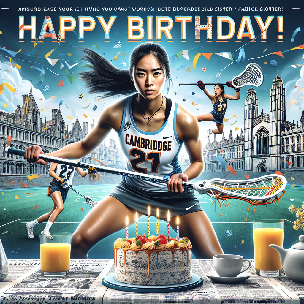 Happy Birthday Jasmine!, Lacrosse , Cambridge, Sporty, athletic, super cool, Epic, 22nd birthday, Best sister, Dark hair, Cake, and Newspaper puzzles at brunch Birthday Card