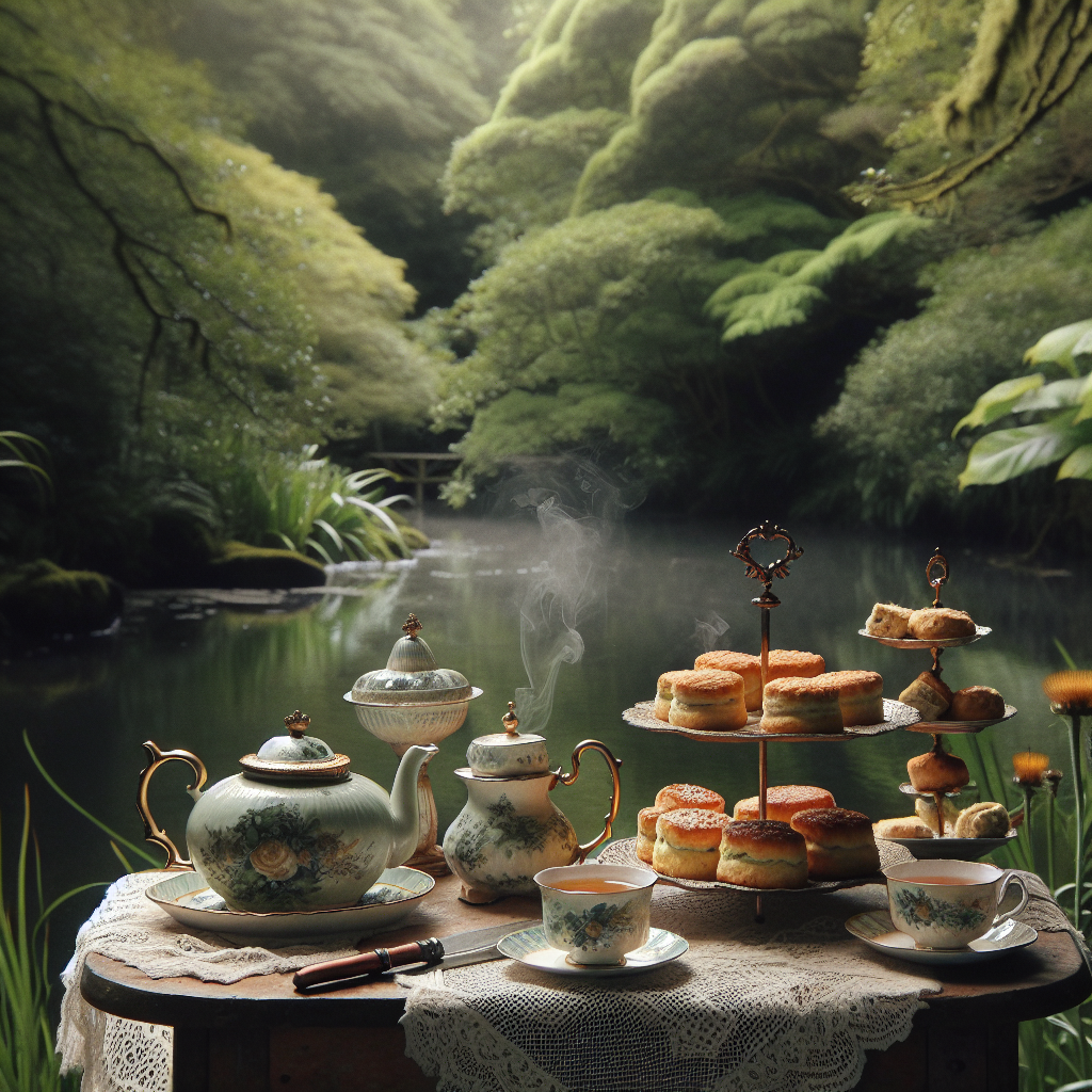 Craft a soothing, tranquil scenery by a calm pond surrounded by lush, greenery, swaying gently with the mild gusts of wind. In the forefront lay an unattended afternoon tea setup with an ornate china set atop a delicate lace doily. The china set includes a tea pot with steam wafting from its spout and a tiered tray overflowing with golden toasted scones, perhaps freshly baked. The scene subtly alludes to a Father's Day celebration, showcasing a father's favorite treats but without including an actual father figure. The encompassing atmosphere is one of quiet anticipation and gentle celebration, cocooned amidst nature's bounty.
Generated with these themes: Pond, Plants, Scones, and Afternoon tea.
Made with ❤️ by AI.