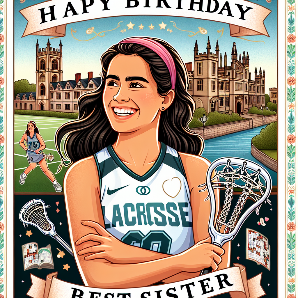 Happy Birthday Jasmine, Lacrosse, Cambridge, 22nd birthday, Best sister, Dark hair, Varsity captain, Team captain, and Newspaper puzzles Birthday Card