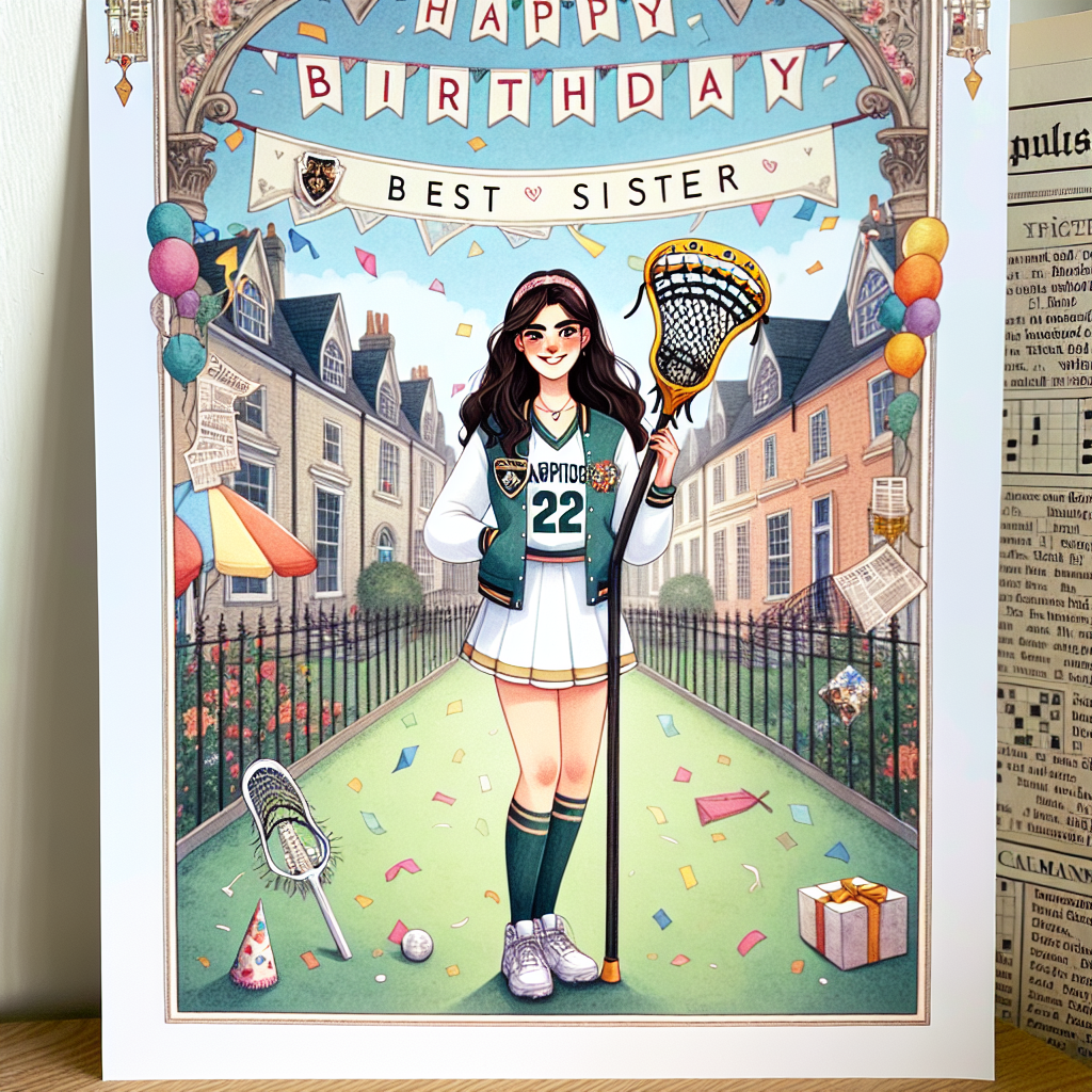 Happy Birthday Jasmine, Lacrosse, Cambridge, 22nd birthday, Best sister, Dark hair, Varsity captain, Team captain, and Newspaper puzzles Birthday Card