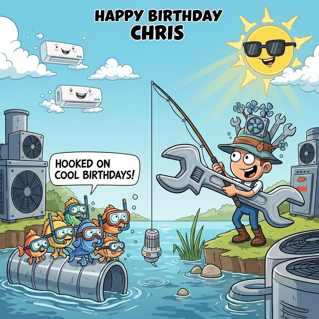 HVAC fishing , and Birthday Card
