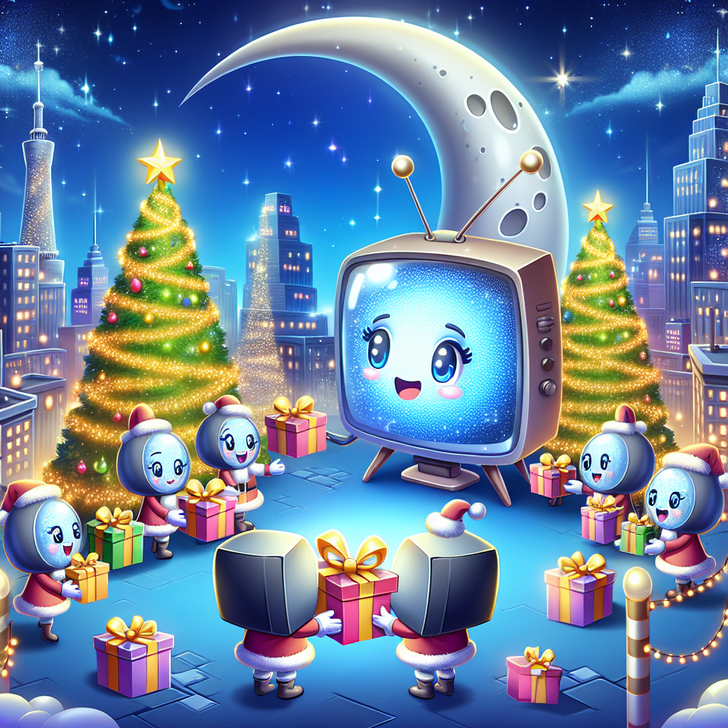 A charming cartoon Christmas scene unfolds in the heart of Manchester's Media City. Dancing TV sets with cheerful expressions extend presents to one another beneath the moon's silver light. Beside them, glittering Christmas trees adorned with lights contribute to the merry ambiance of the ongoing party.
Generated with these themes: Dancing tv sets holding presents, Christmas trees with lights, Manchester, Media city, Party, and Moonlight.
Made with ❤️ by AI.